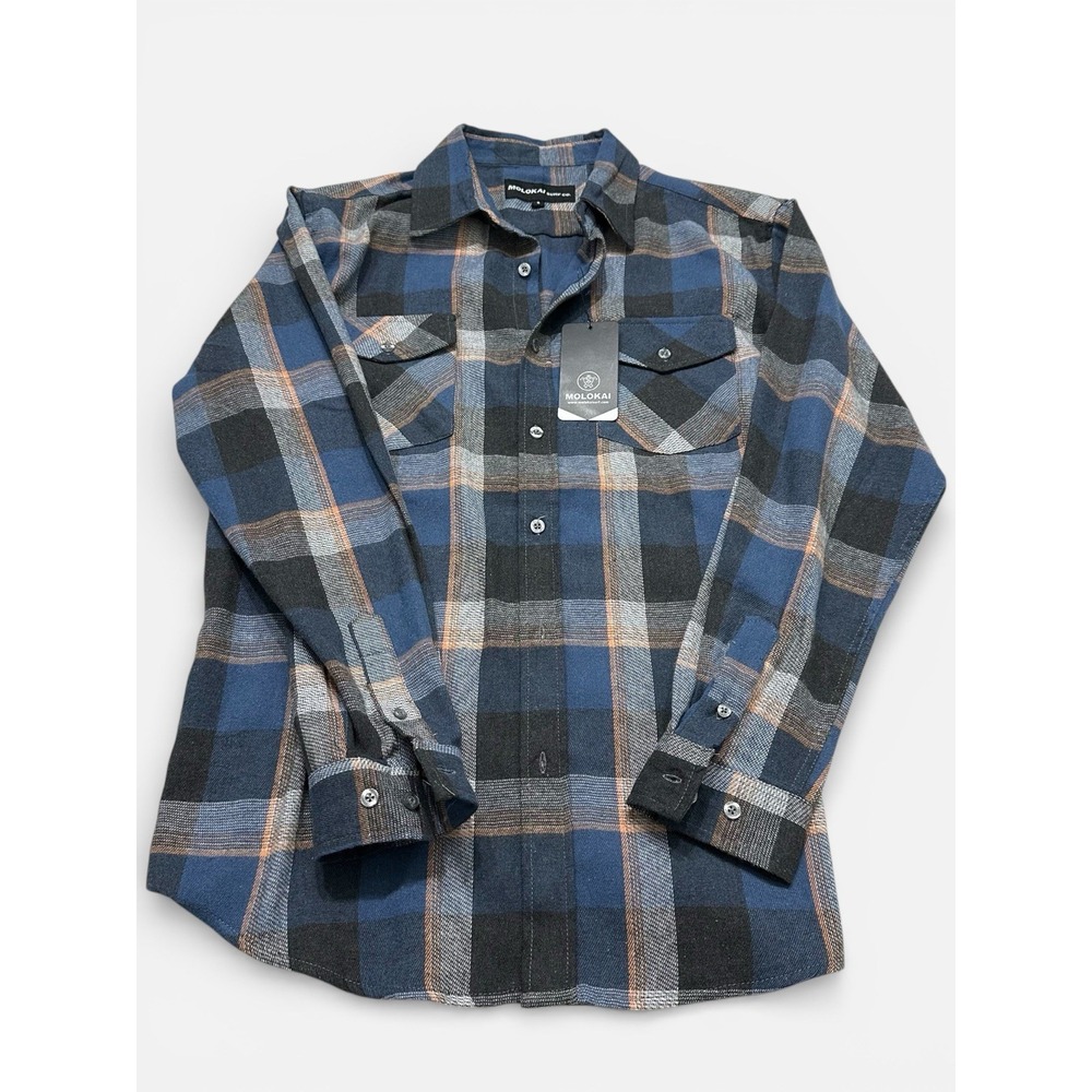 Molokai‎ Surf Mens Flannel Shirt M Long Sleeve Button Front Blue Plaid $68 NWT